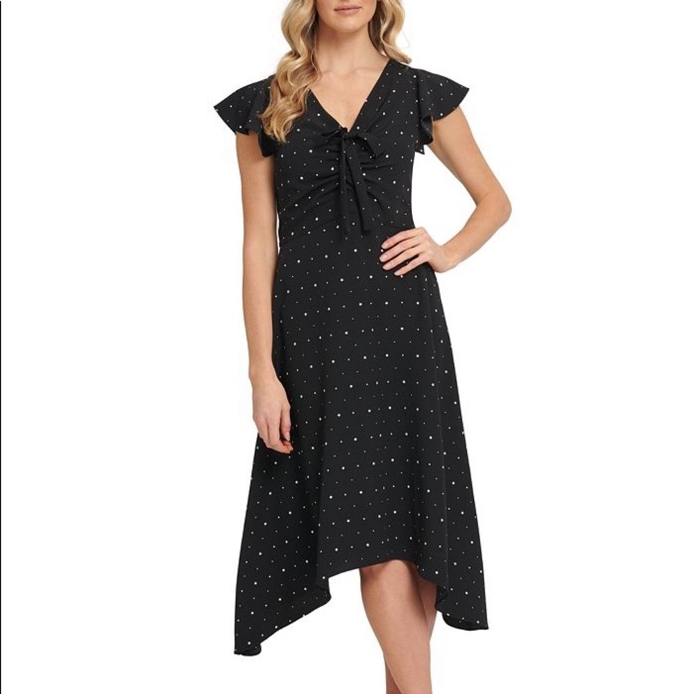 DKNY STARRY RUCHED TIE-FRONT DRESS NWT NEW SZ 14